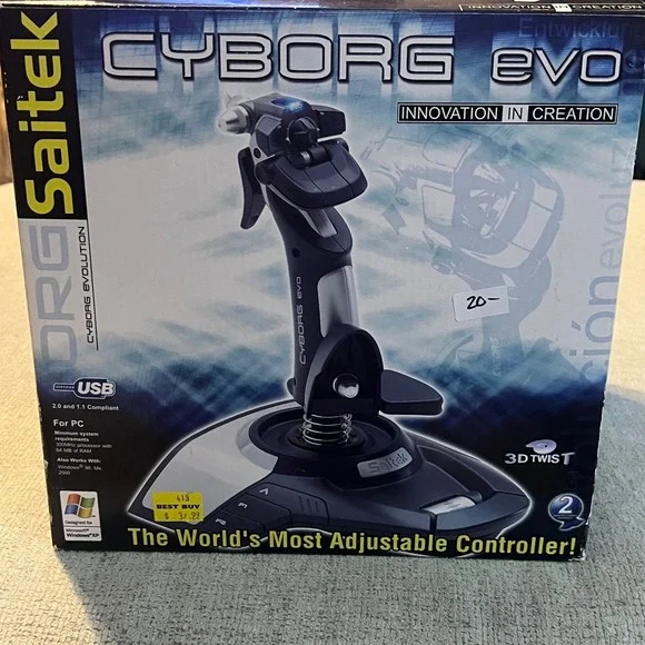 Saitek Cyborg Evo PC Flight Stick Joystick Controller USB 3D Twist Adjusts NOB