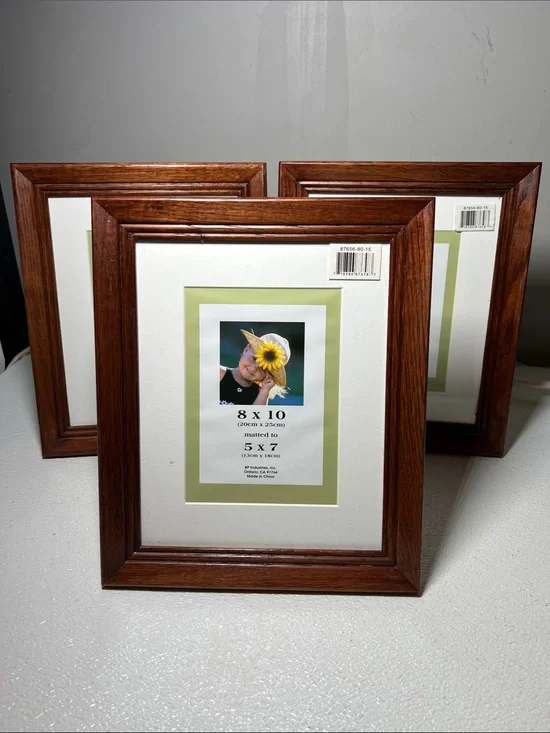 New Wood Picture Frame Set of 3 8x10 or Matted 5x7 Freestanding w/Glass