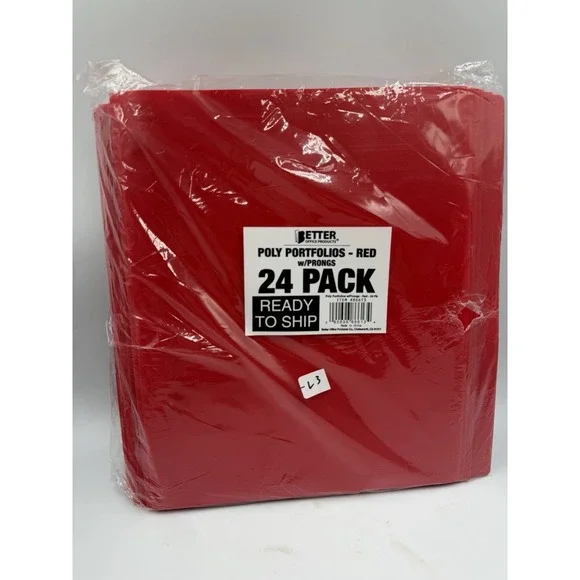 24 Pack #86613 Better Office Products Red Poly Portfolios With Pockets & Prongs