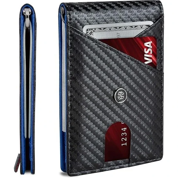 Suavell Ocean Stone Pilot Leather Slim Bi-Fold Wallet for Men RFID Money Clip
