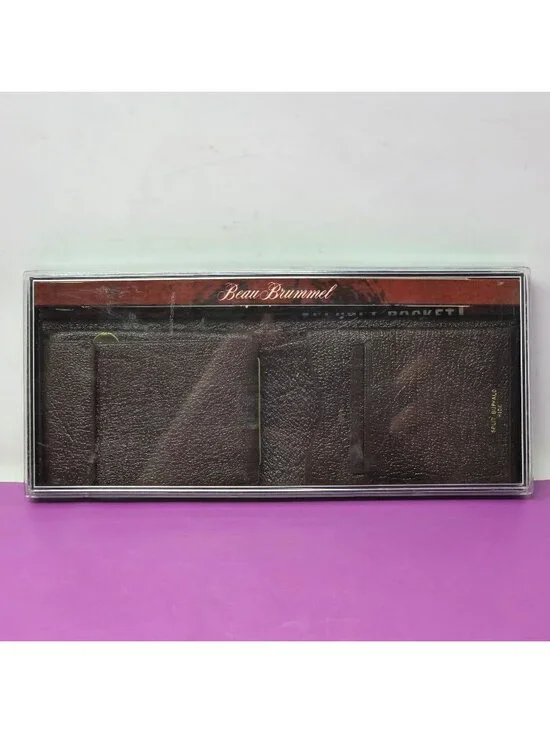 Vintage‎ Beau Brummel Split Buffalo Hide Men’s Wallet Brown Bifold NOS In Case