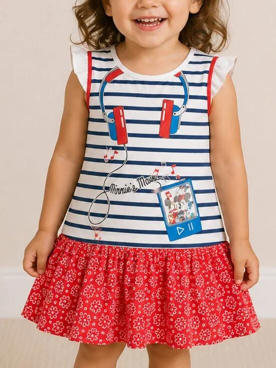Disney Kids Girls Large 10 Minnie's Mix Music Red, White, Blue Eyelet Dress NWT