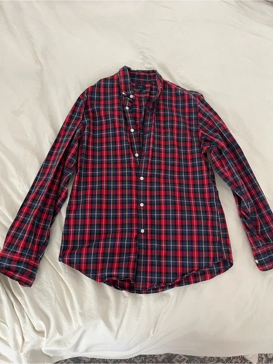 J. Crew Red and Navy Plaid Button-Down Shirt