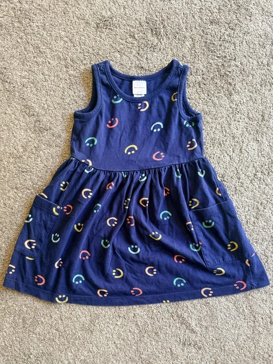 Hanna Andersson Navy Tank Dress with Colorful Smiley Print