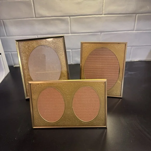Rare Vintage Metal Matted Picture Frames Double And Singles Gold‎ Tone Filigree