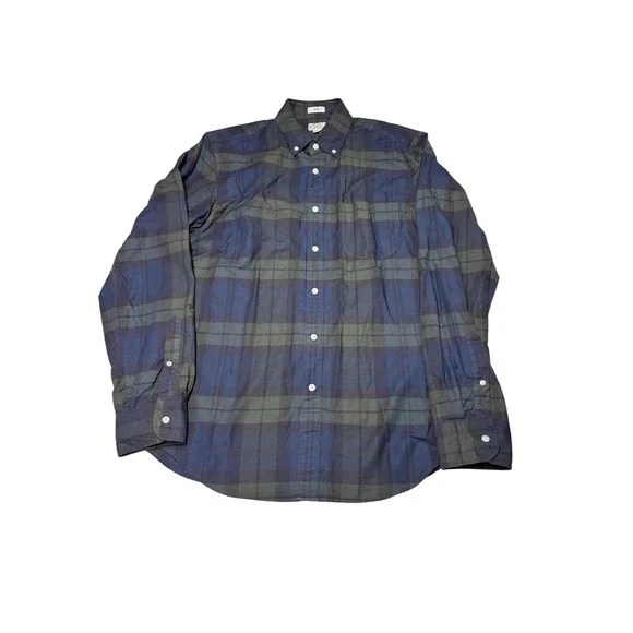 J. Crew Slim Fit Black Watch Plaid Cotton Oxford Shirt Navy Green K1993 Mens M