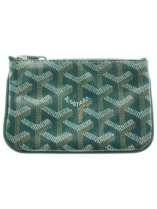 Goyard Coin Case Mini Wallet Green Leather Silver