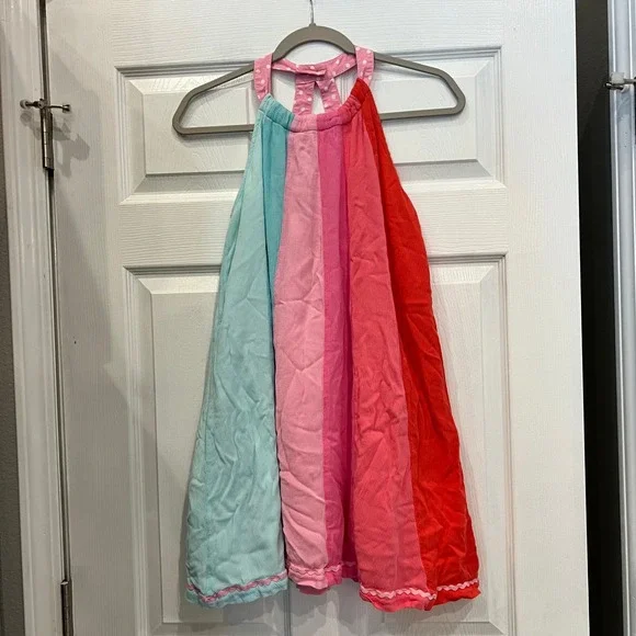 Matilda Jane Girls Halter Dress Rayon Crinkle Gauze Whimsical Rainbow Stripe 16
