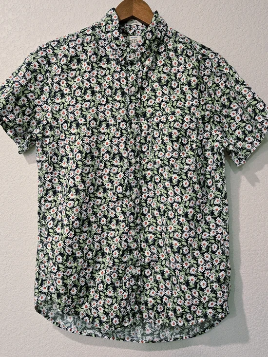 J. Crew Daisy Floral Print Short Sleeve Linen Shirt Men's Slim M