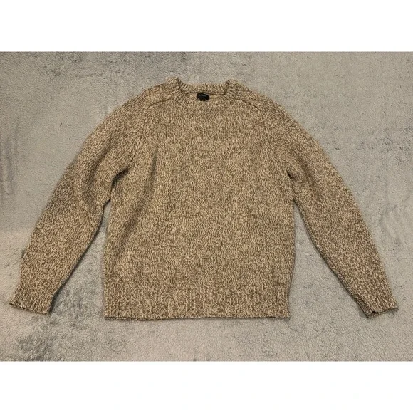 J.Crew Mens Lambswool Crewneck Sweater Marled Oatmeal Brown Size M RN77388