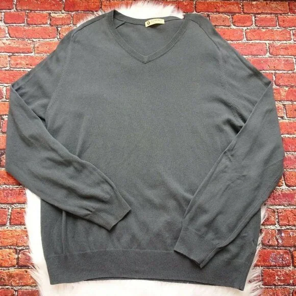 J. Crew Men's Sweater V-Neck Cotton Cashmere Gray Pullover Preppy Long Sleeve XL