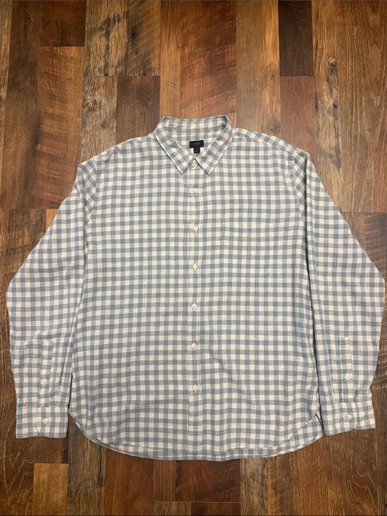 J.Crew Blue White Gingham Button Down Shirt Men’s XL Cotton Long Sleeve