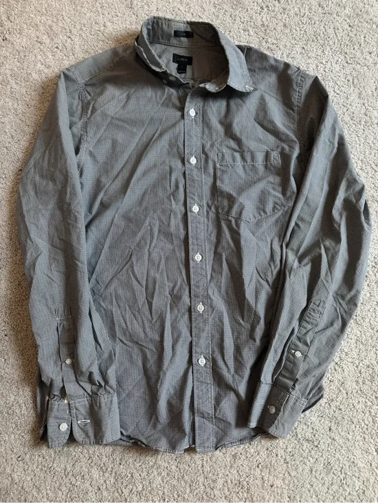 J. Crew Men's black & white gingham button-up shirt - Small