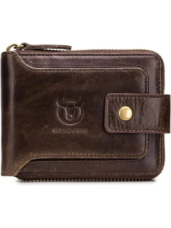 Genuine Leather Bifold Wallet for Men | RFID Blocking, Large Capacity, Zipper