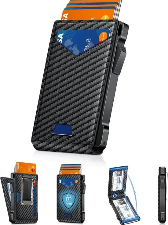 Slim RFID Wallet for Men, Minimalist Bifold with Money Clip & 2 ID Windows