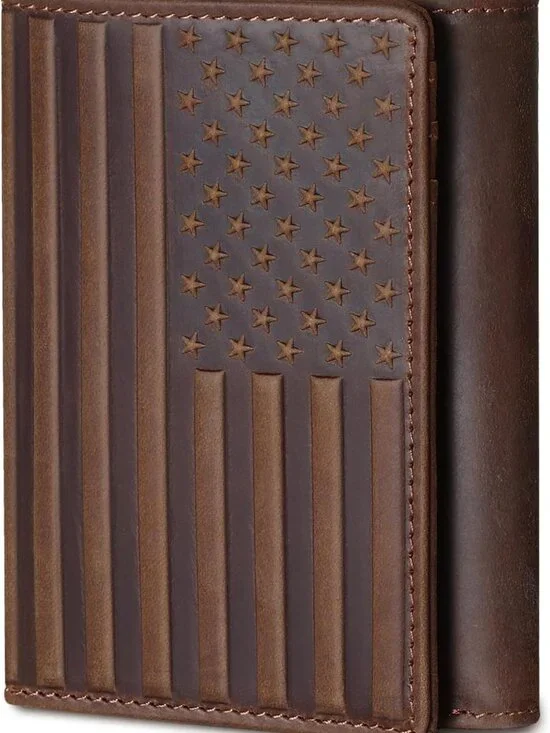 RFID Blocking Trifold Leather Wallet for Men, 12 Card Slots, Dark Brown Gift