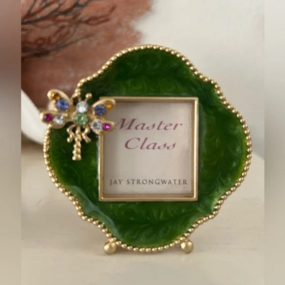 Jay Strongwater Dragonfly Green Enamel Miniature Picture Frame With Swarovski