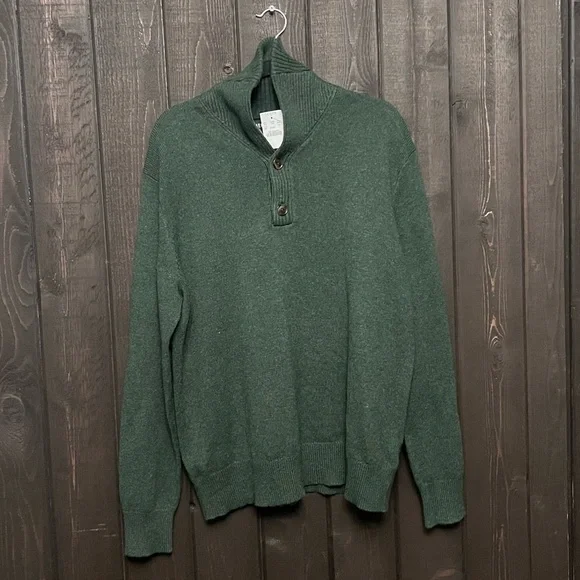 NWT J. Crew Mercantile Men’s 3-Button Sweater Pullover Green Size LG Wool/Nylon.