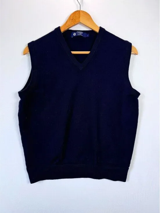 J.Crew Sweater Vest Men’s L Navy 100% Merino Wool V-Neck Classic Preppy