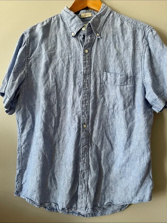 J. Crew Irish Linen Light Blue Short-Sleeve Button-Down Shirt