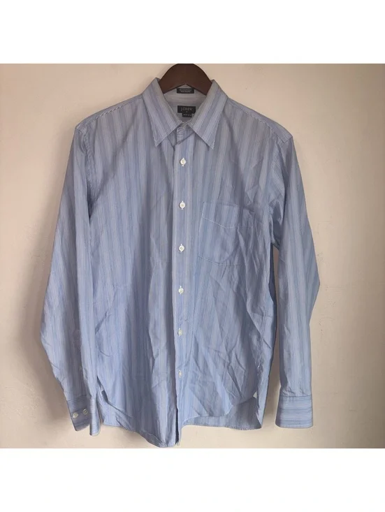 Crew Men's Button Down Shirt Blue White Stripe 80's 2-Ply Cotton Medium