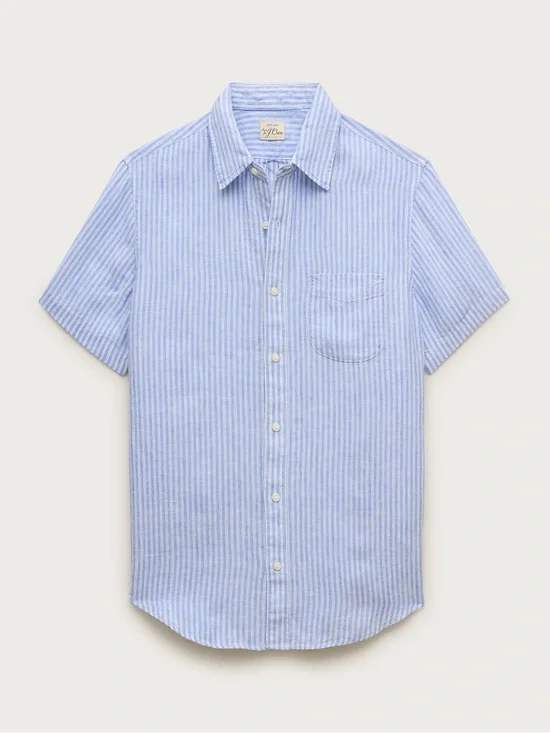J. Crew Short-sleeve point-collar linen shirt in stripe in Blue Size S CU871