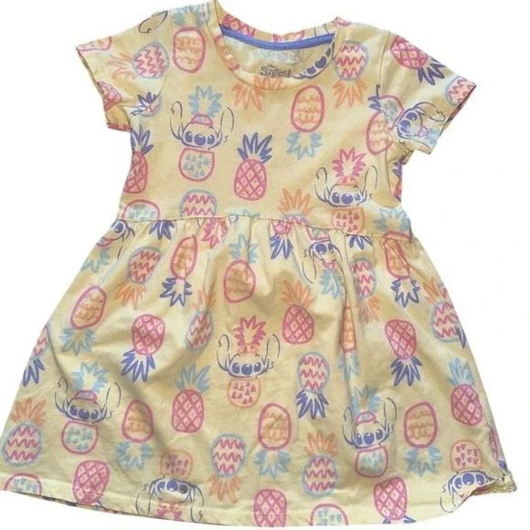 Disney Lilo & Stitch Dress Girls 4T butter Yellow‎ Pineapple Print Fit & Flare