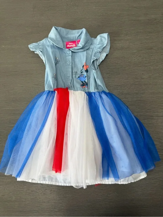 Minnie Mouse Denim Top Tulle Skirt Dress - Red, White & Blue