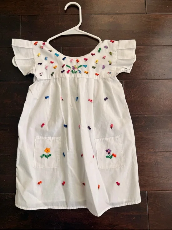 White Embroidered Floral Kids Dress