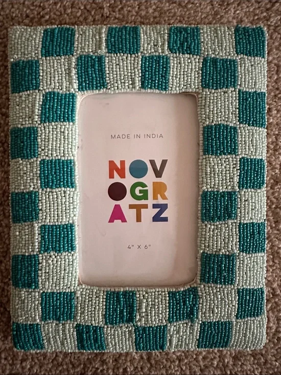 NOVOGRATZ Teal & Light Blue Checkered Beaded Picture Frame