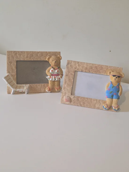 Beige Teddy Bear Beach-Themed Picture Frame (Set of 2)