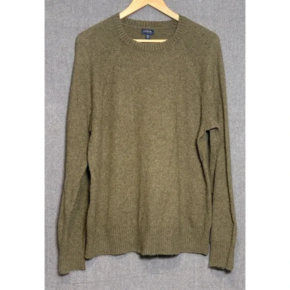 J. Crew Mens Lambswool Blend Crewneck Sweater Olive Green Heather XL AA027 HO22