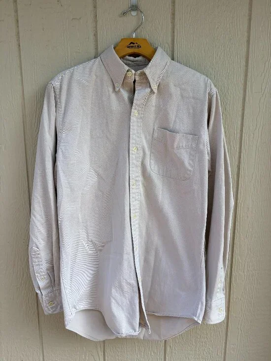 Vintage J. Crew Oarsman Button Down Shirt Men's Small Beige Twill Preppy USA