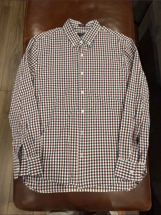 J. Crew Men’s Button-Up Gingham Shirt — Navy, Red & White - Never Worn