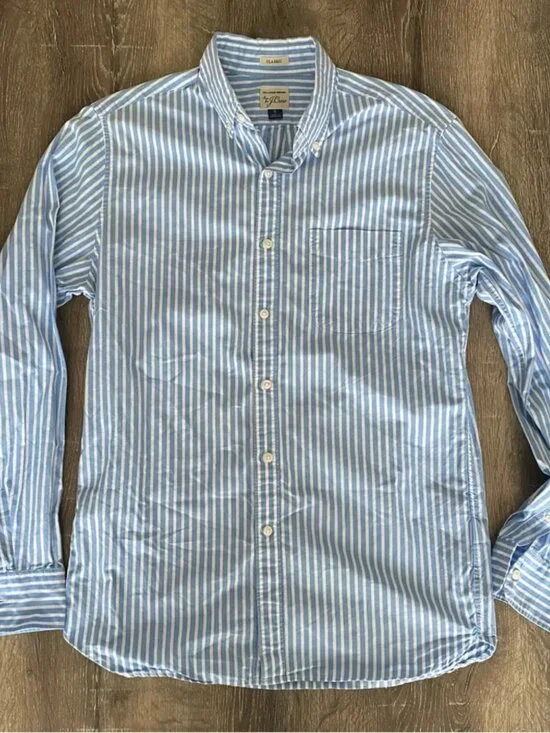 J. Crew Classic White & Blue Striped Button Down Shirt Men's Small