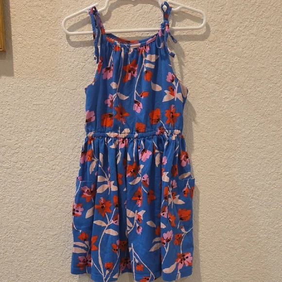 Tea Collection Floral Blue Dress with Red and Pink Accents