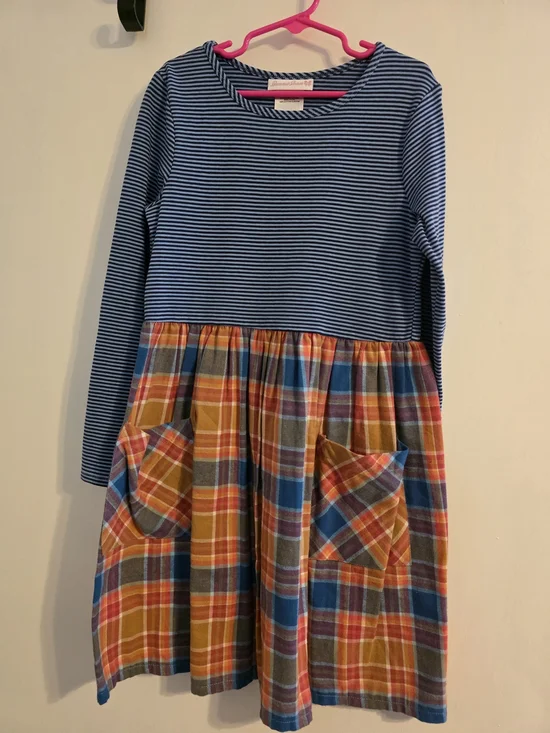 Bonnie Jean Blue Striped Top with Colorful Plaid Skirt Dress