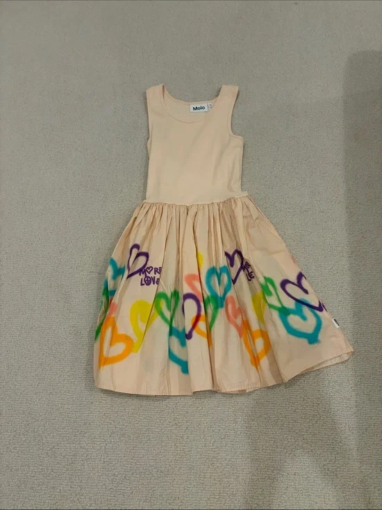 Molo Pink Tank Dress with Rainbow Heart Print - Kids