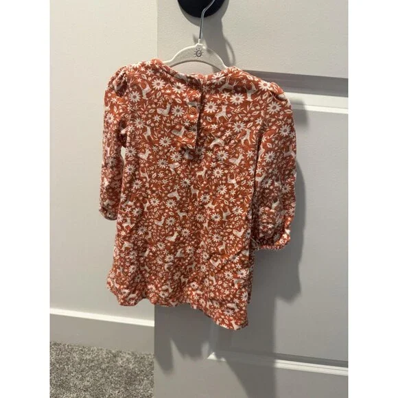 Ever & Ever Dress Baby Girls 9-12 Months Orange Floral Fit & Flare Long Sleeve