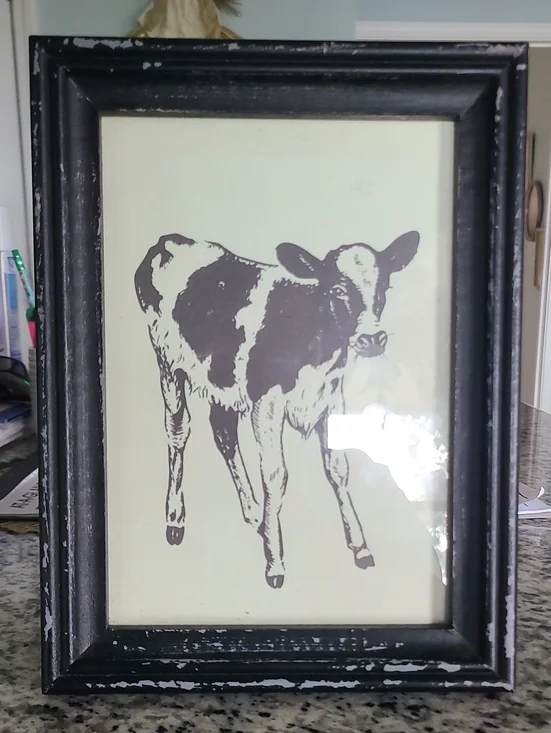 Framed Calf Print in Distressed Black Hanging Frame Decor 8×10