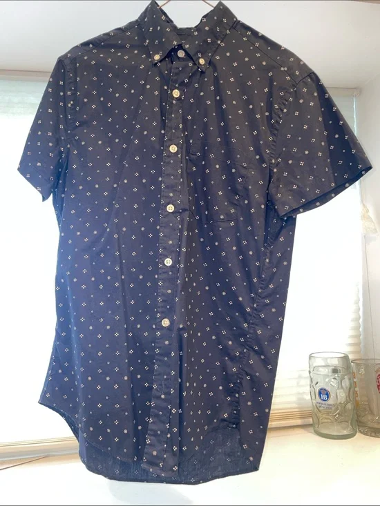 J. Crew Navy Short-Sleeve Button-Down with White Micro Motif