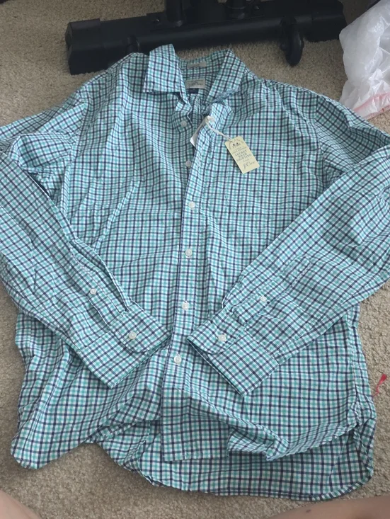 J. Crew Men's Plaid Button-Down Shirt in Teal and Navy