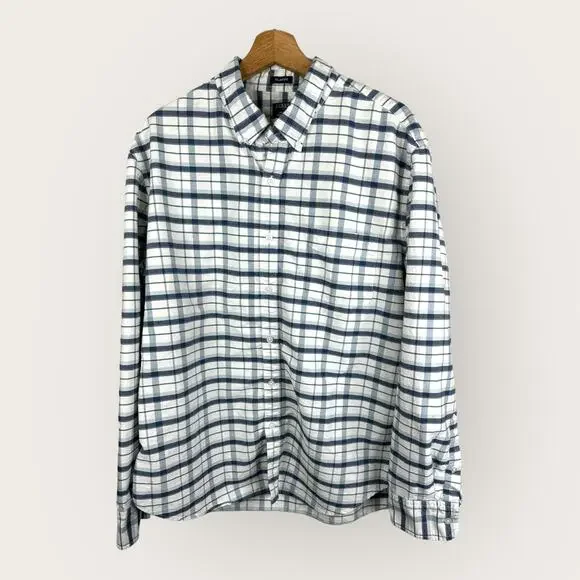 J Crew Mens size XL Plaid Classic Flex Oxford Shirt Long Sleeve Button Down Blue