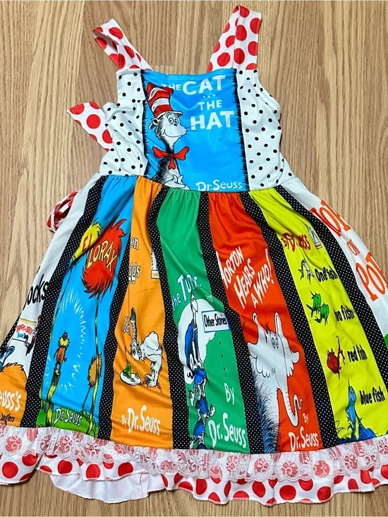Dr. Seuss Bright Multicolor Cat in the Hat Panel Dress