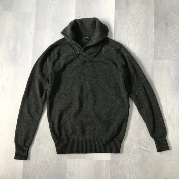 J CREW GREEN WOOL FISHERMAN SHAWL COLLAR CHUNKY SWEATER MENS SMALL