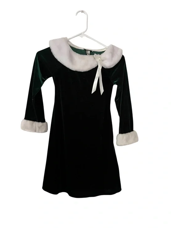 iZ Byer California Girls Sz8 Green Velvet Holiday Dress, White Faux Fur Trim