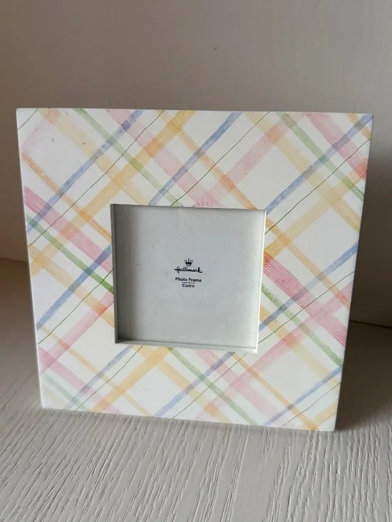 Hallmark Pastel Plaid Square Photo Frame New Pink Blue Yellow Green