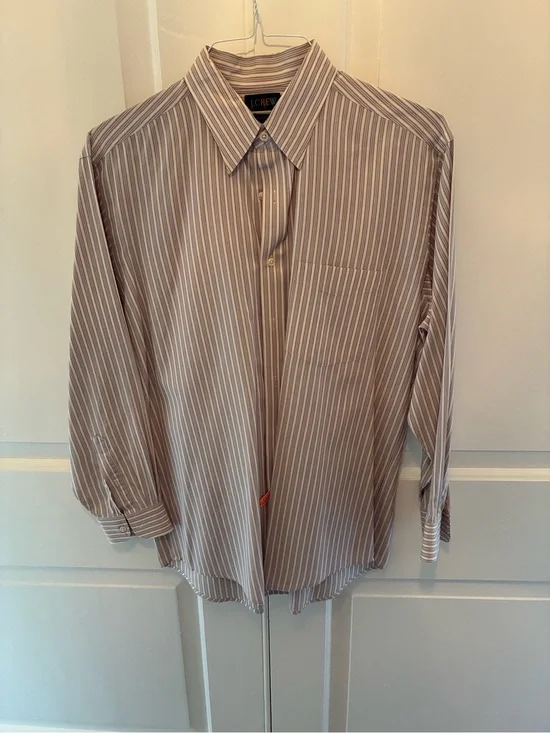 J. Crew Mens Vintage Long-Sleeve Stripe Spread Collar Shirt. Size 15 1/2-33.