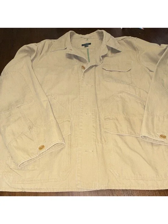 J.CREW Men's Beige Chore Jacket XL Short Cotton Button Front Pockets