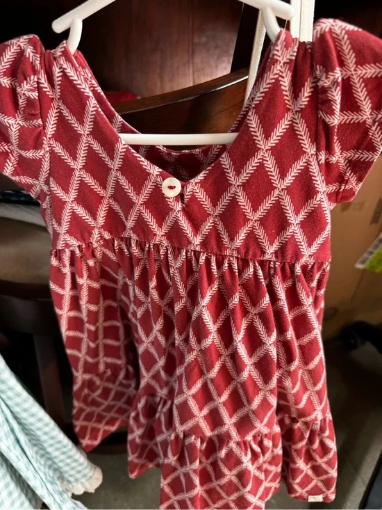 Omi Jo WDW 3T Red & White Vine Cap Sleeve Tiered Ruffle Skirt Dress Girls size 3